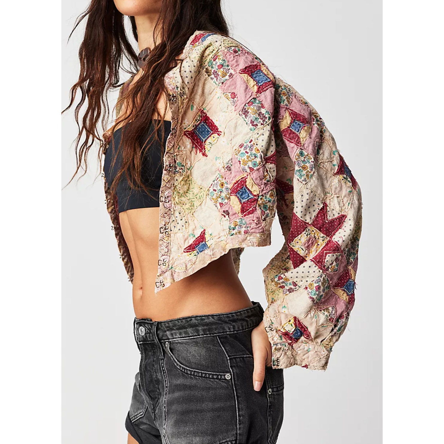 Magnolia Pearl Luisa Patchwork Quilt Jacket Cotton One Size Boho Cottage Hippie